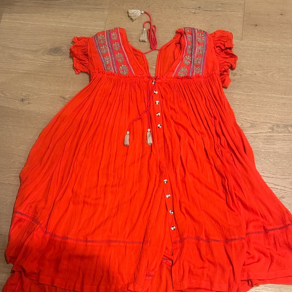 Bright Orange Embroidered Cotton Dress